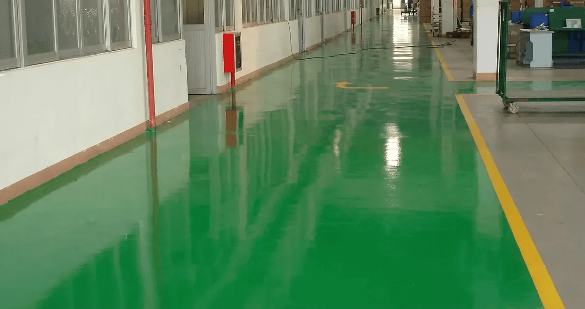 A factory floor professionally covered and marked with epoxy flooring in Evansville, IN