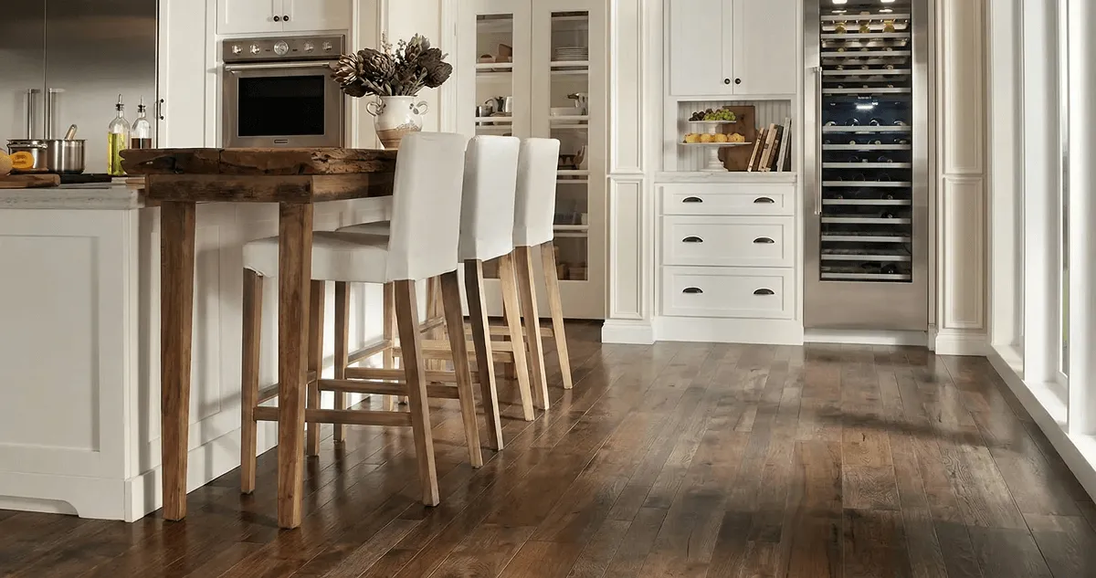 Professionally installed and refinished hardwood flooring in a residential home, showcasing smooth finish and natural wood tones in Evansville, IN
